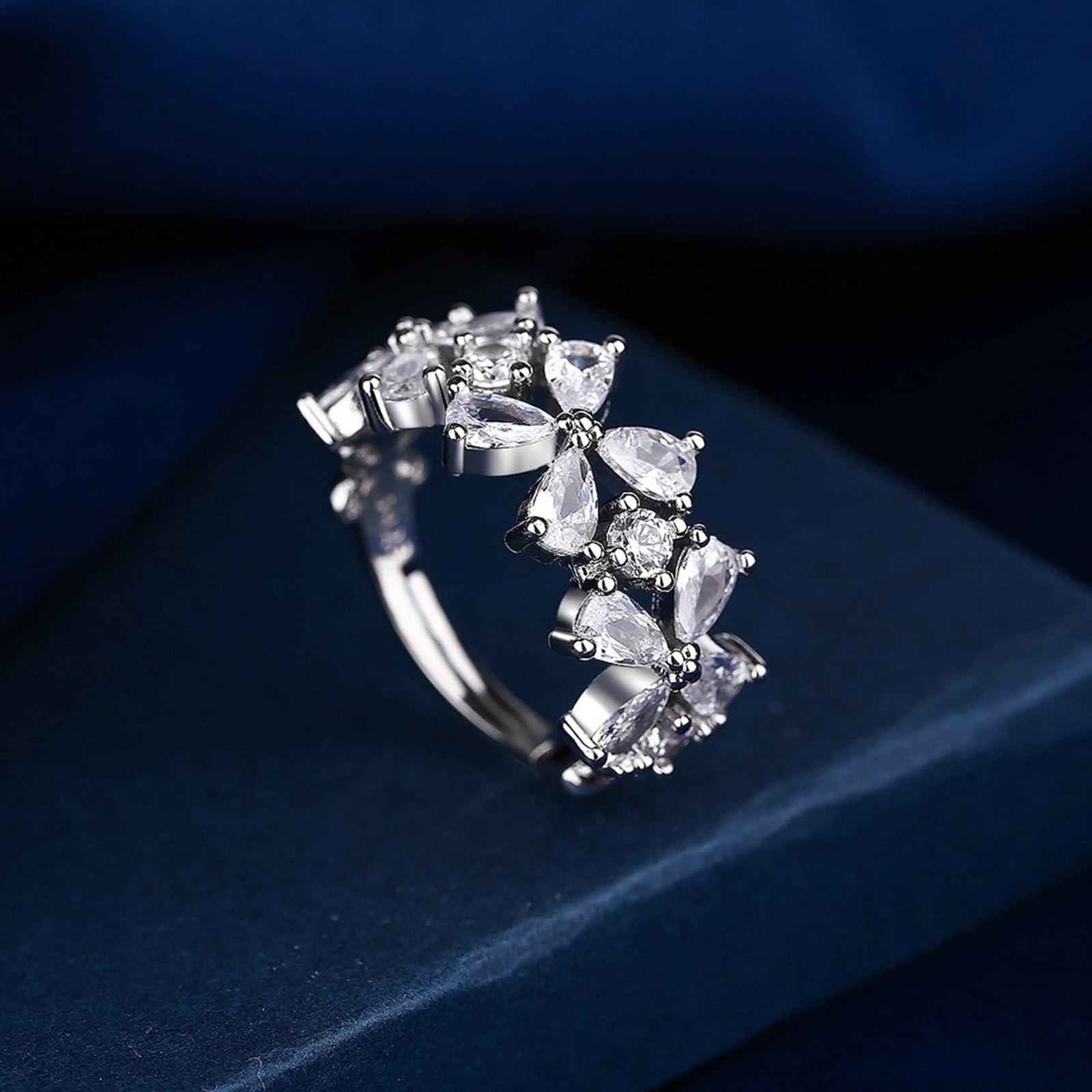 Anillos para mujer para el día de San Valentín, oro blanco de 14 quilates, flor hueca, gota de agua, moissanita, anillo de boda único para ella, talla 4-11