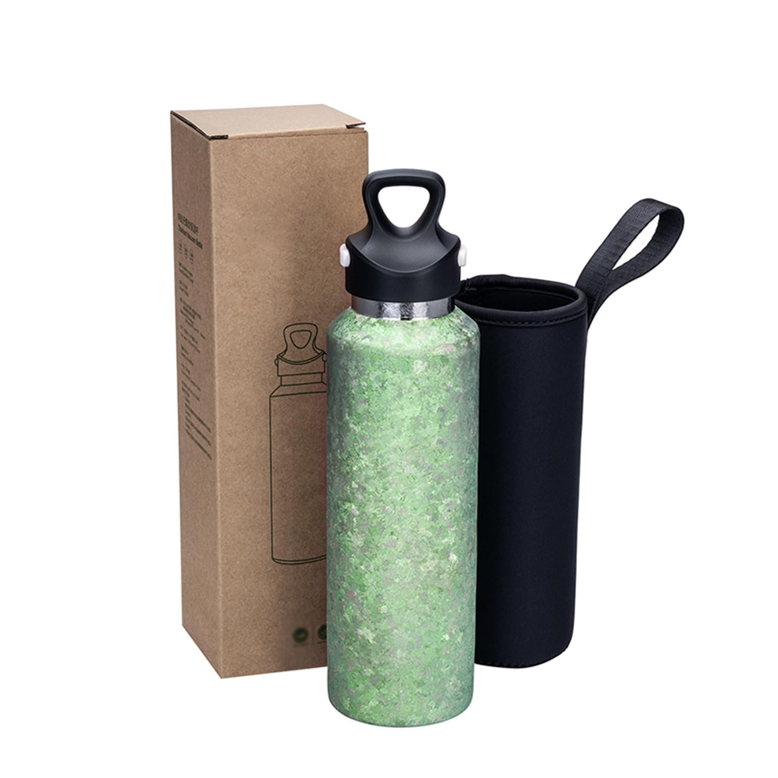Sport-Wasserflasche, 600 ml, Titan-Wasserflasche, doppelwandiger, isolierter Becher, leicht und auslaufsicher, for Reisen, Outdoor, Büro, Schule, Sportflasche(Green)