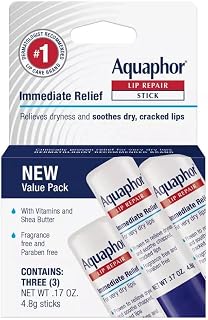 Aquaphor Lip Repair Stick 3 Pack (0.51oz) — Fragrance-Free Lip Balm for Very Dry, Chapped & Cracked Lips, Long-Lasting Moi... Price In India