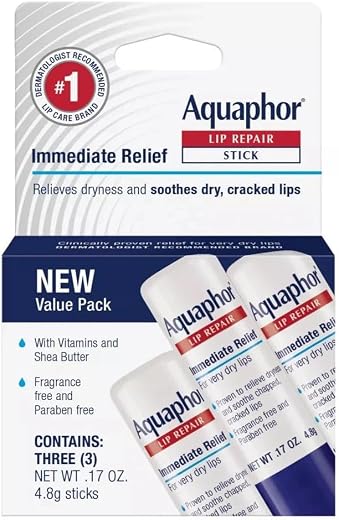 Aquaphor Lip Repair Stick 3 Pack (0.51oz) — Fragrance-Free Lip Balm for Very Dry, Chapped &amp; Cracked Lips, Long-Lasting Moi...