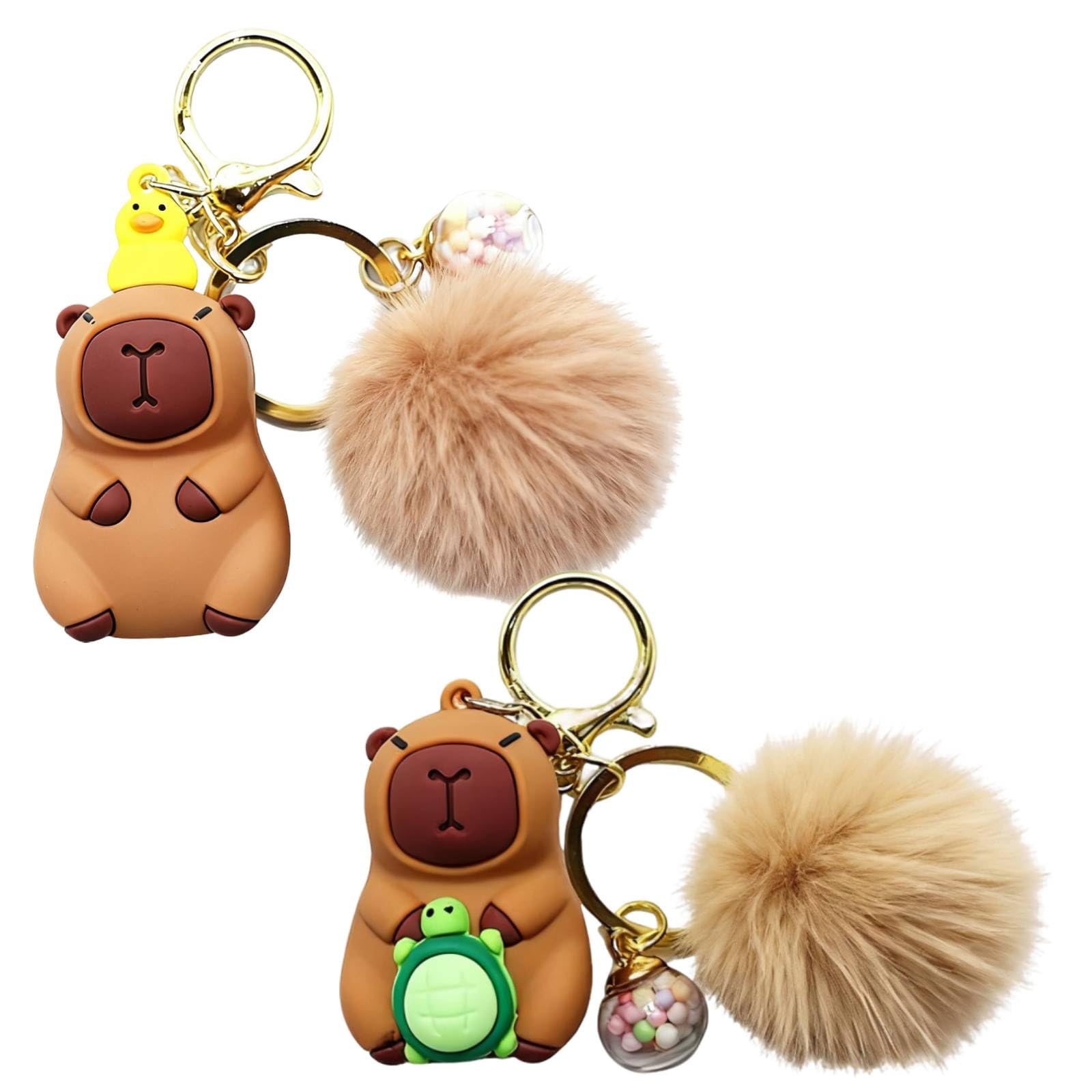 YUZHEDM 2 stuks Capybara sleutelhangers, sieraden voor dames, Capybara-hanger met pvc-pompon, 8 cm, modesieraden, schattige diermotieven, geschikt voor rugzakken, handtassen en sleutels
