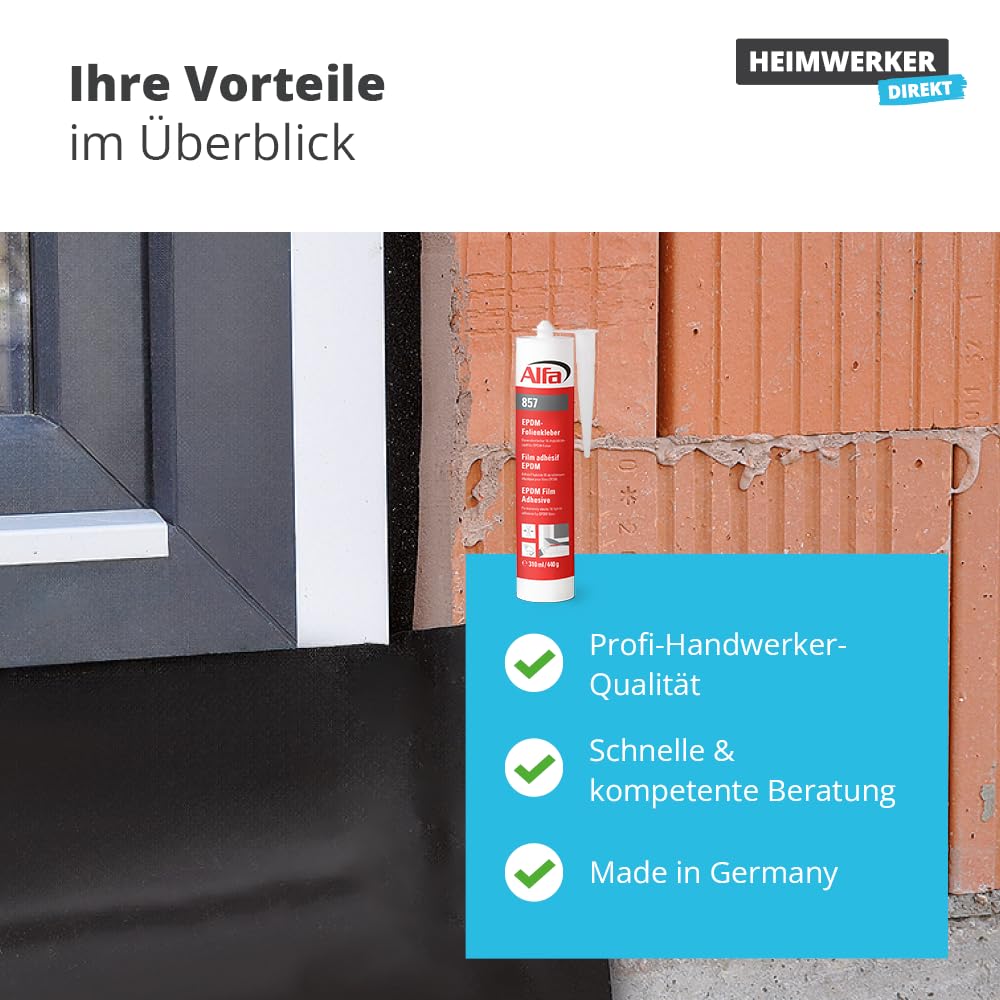 4x Alfa EPDM Kleber 310 ml Profi-Qualität Schwarz Elastischer Folienkleber Zum Verkleben Von EPDM-Folie Und Anderen Dichtfolien