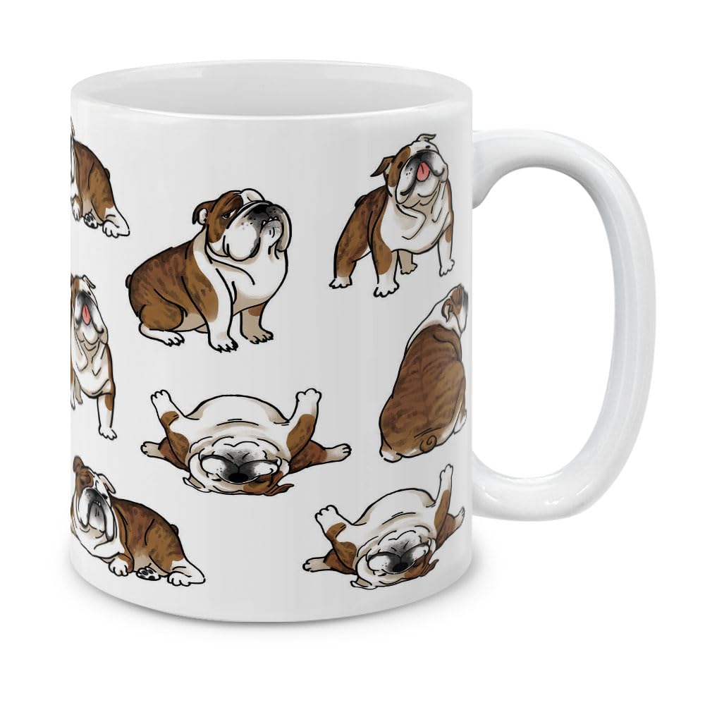 MUGBREW Brindle Brown English Bulldog Funny Playful Postures Ceramic Coffee Mug Tea Cup, 11 OZ