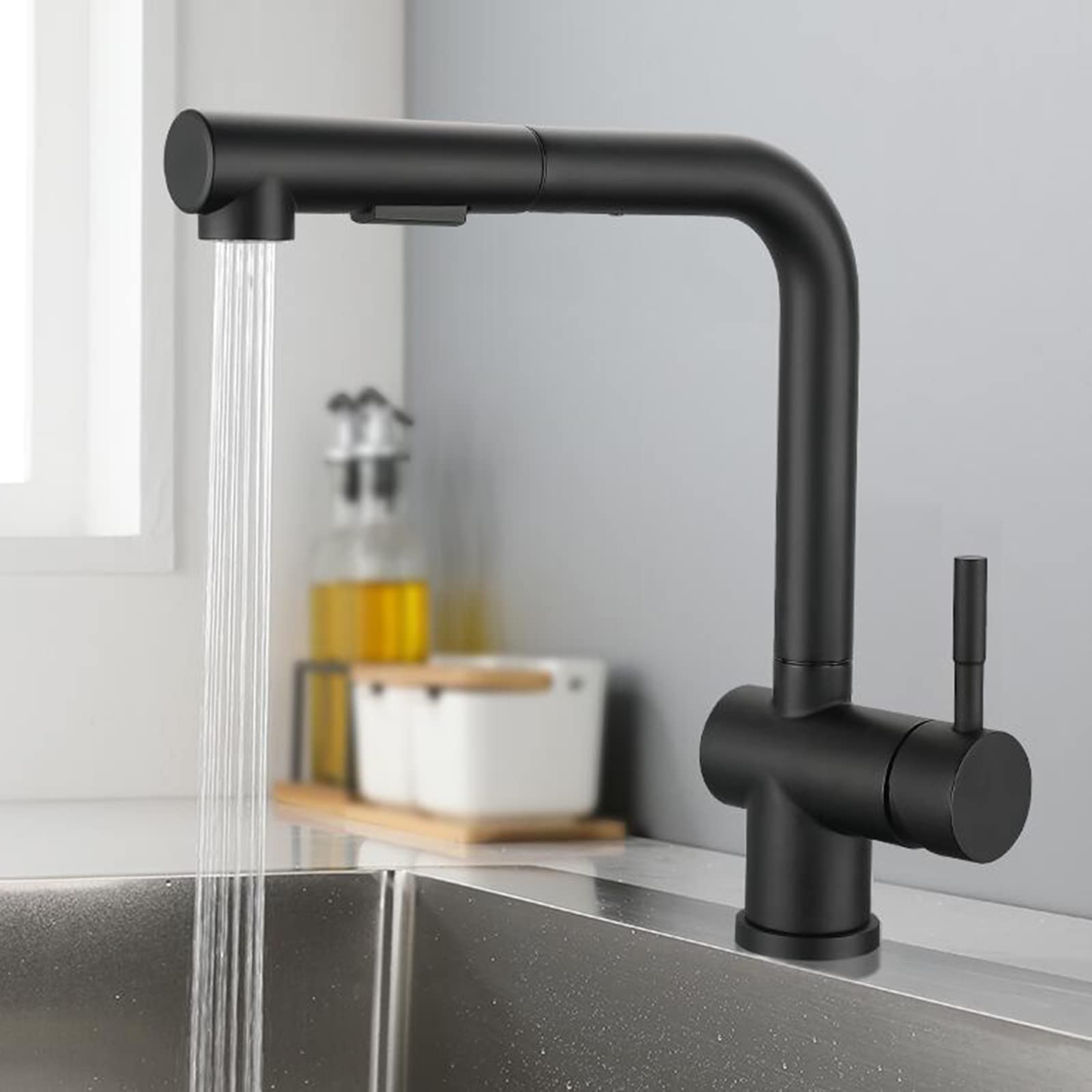 Robinet de cuisine blanc avec douchette extractible en acier inoxydable mitigeur évier pivotant