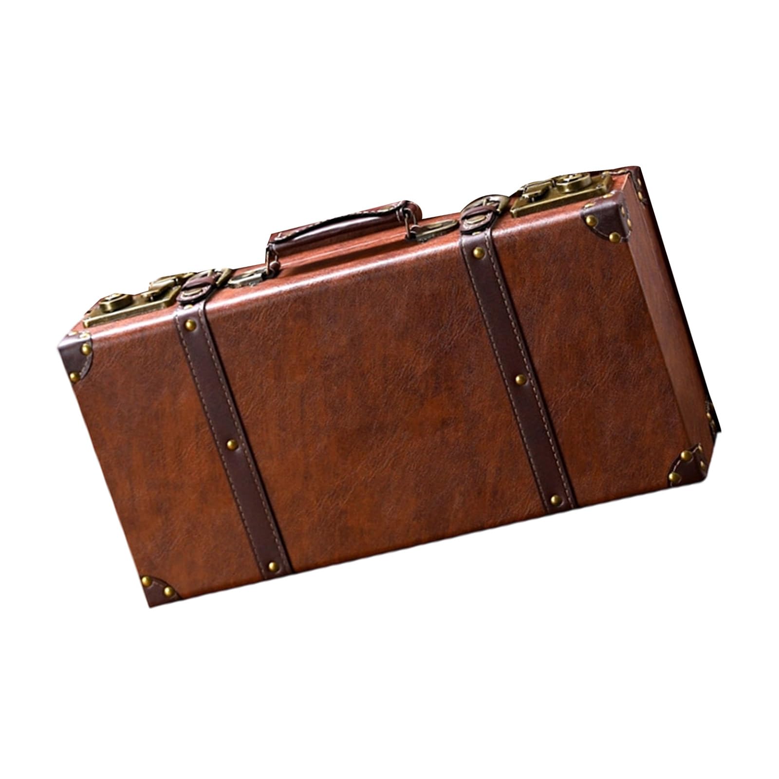 Buxuaaaa Large Capacity Wooden Suitcase with Leather Handles Vintage Styles Storage Chest for Film Productions Wedding Display Antique Composite Wood Trunk