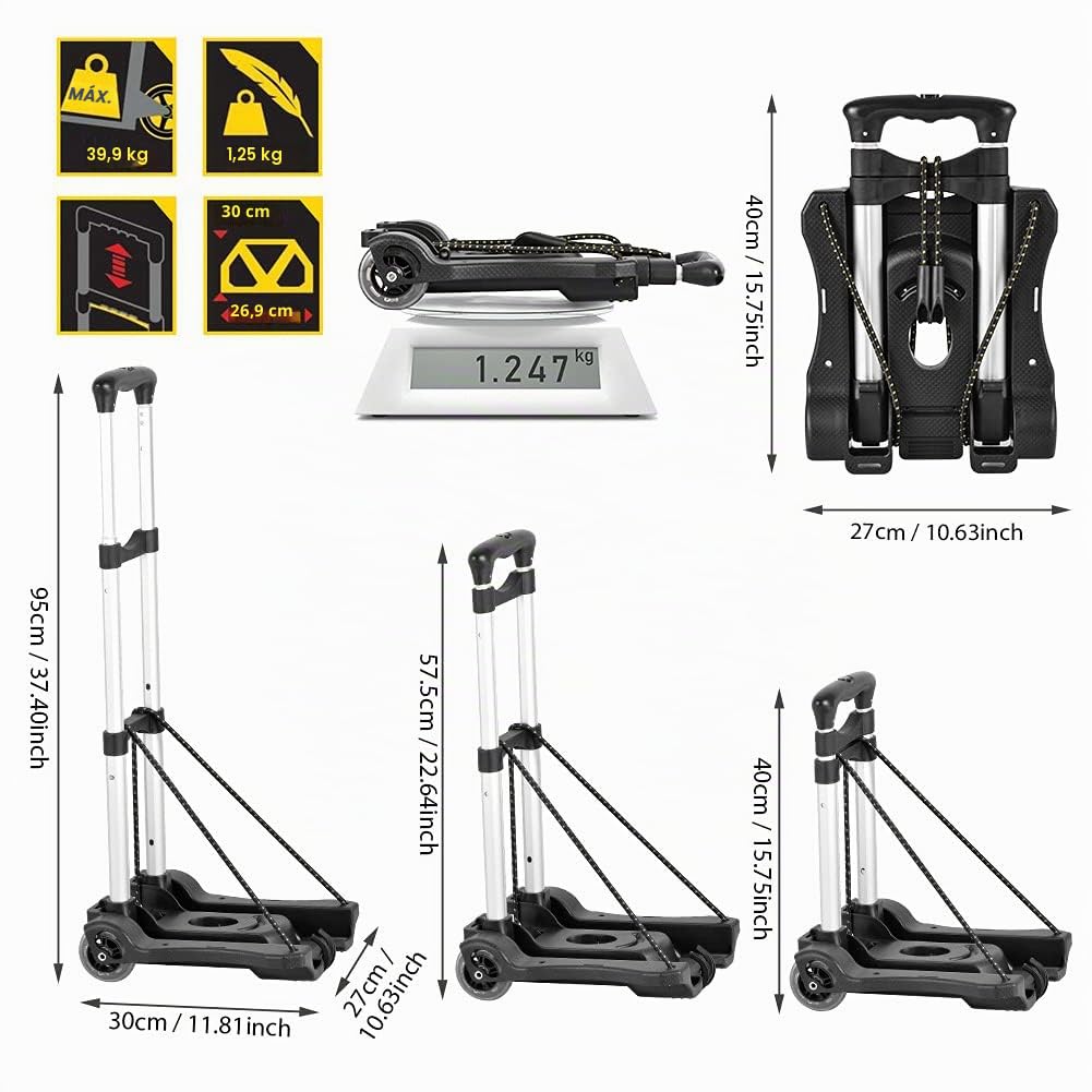 Hivexagon Carrito de Equipaje Plegable, Compacto Ligero Duradero de Aluminio Capacidad de Carga de 40kg/88lbs para Equipaje, Viajes, de Compras, Uso en Oficina y Transporte HG405