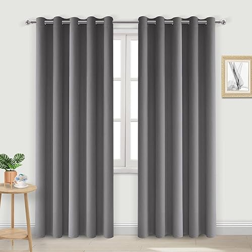 DWCN Cortinas opacas grises de 84 pulgadas de largo, 60 pulgadas de ancho para oscurecer la habitación, con aislamiento térmico y bloqueo de luz,