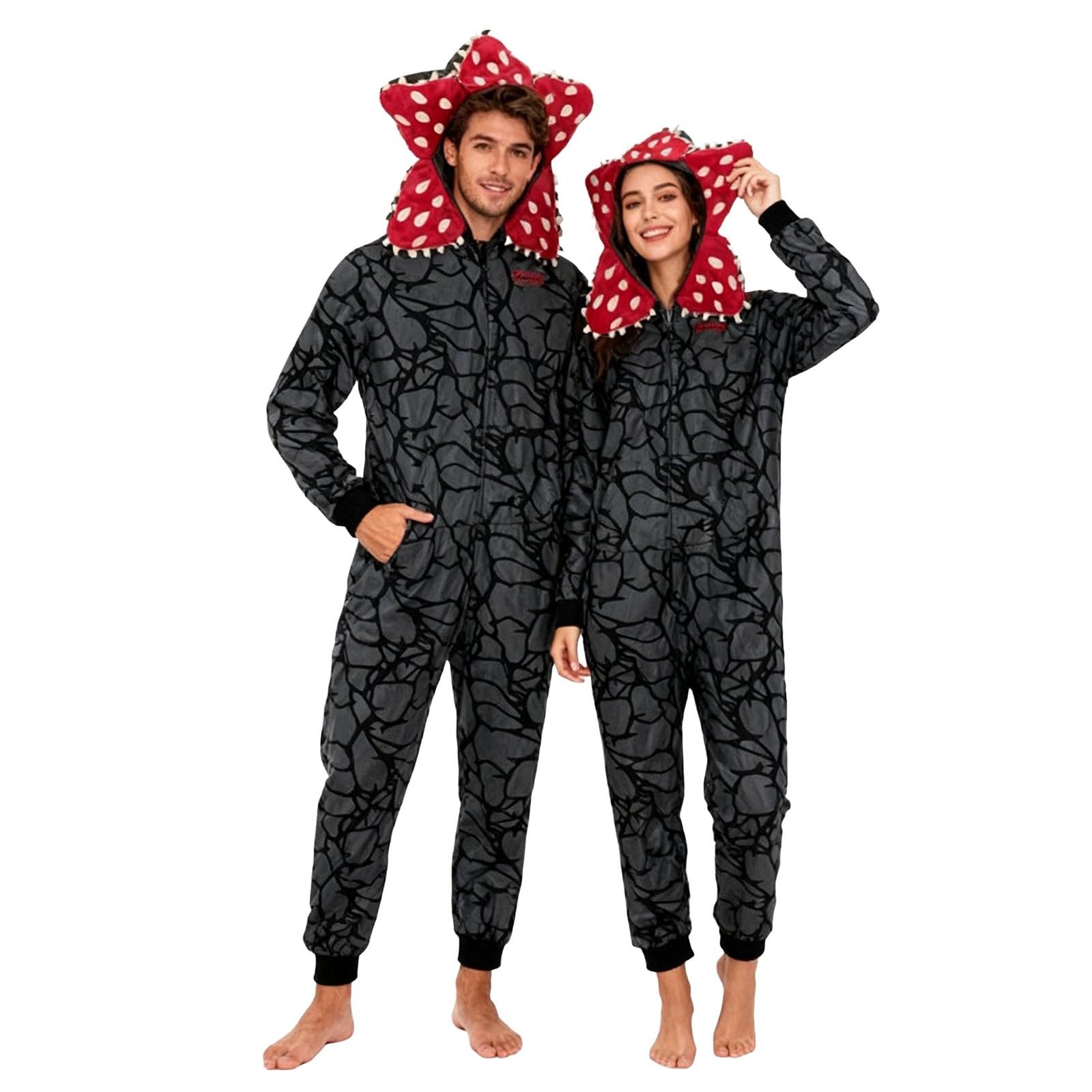 D-Demogorgon Combinaison Pyjama Famille Unisexe Polaire Enfant Adulte Grenouillère d'hiver à Capuche, Manches Longues et Doublure Polaire Parfait pour l'hiver, Noël, Le Cosplay et d'autres Occasions