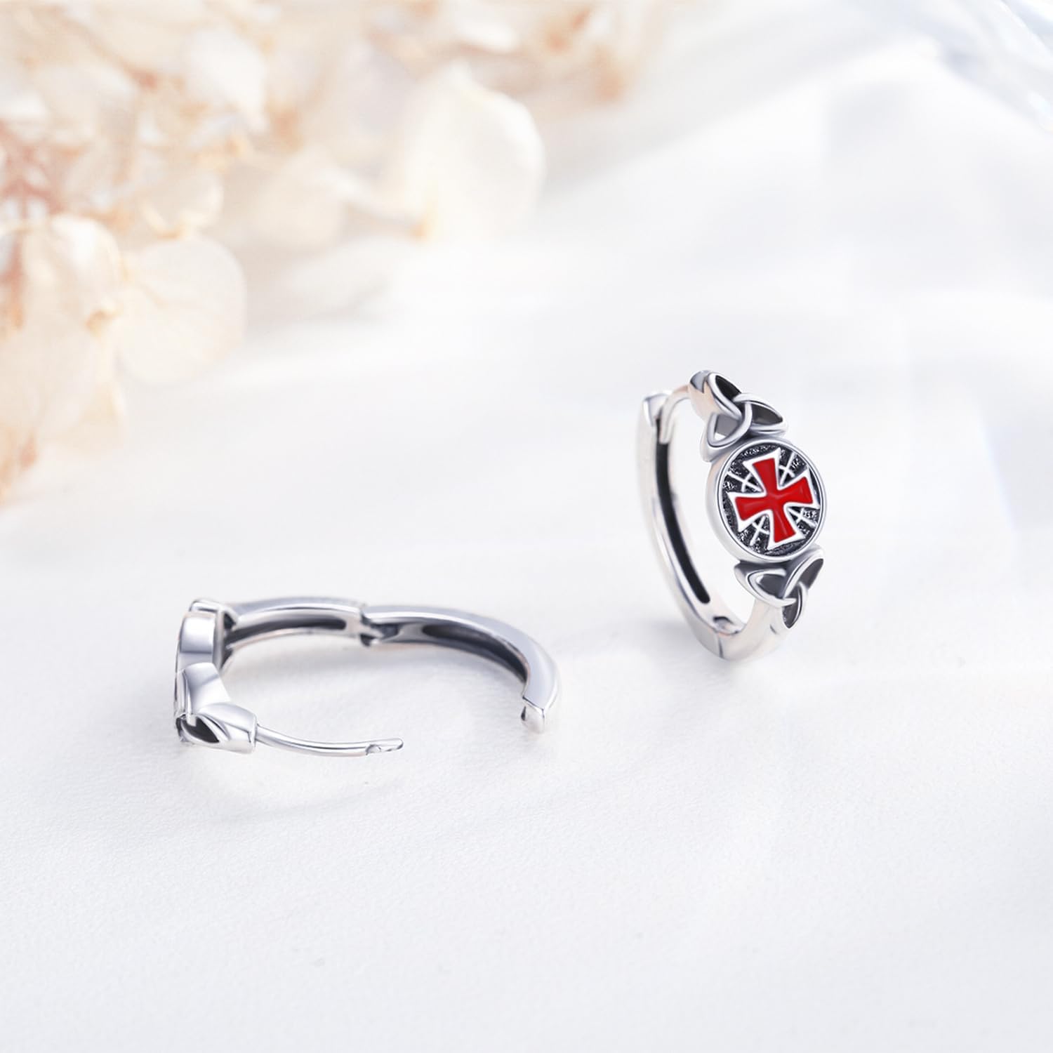 Knights Templar Earrings for Women Men 925 Sterling Silver Knights Cross Hoop Earrings Amulet Religious Jewelry Christmas Gifts