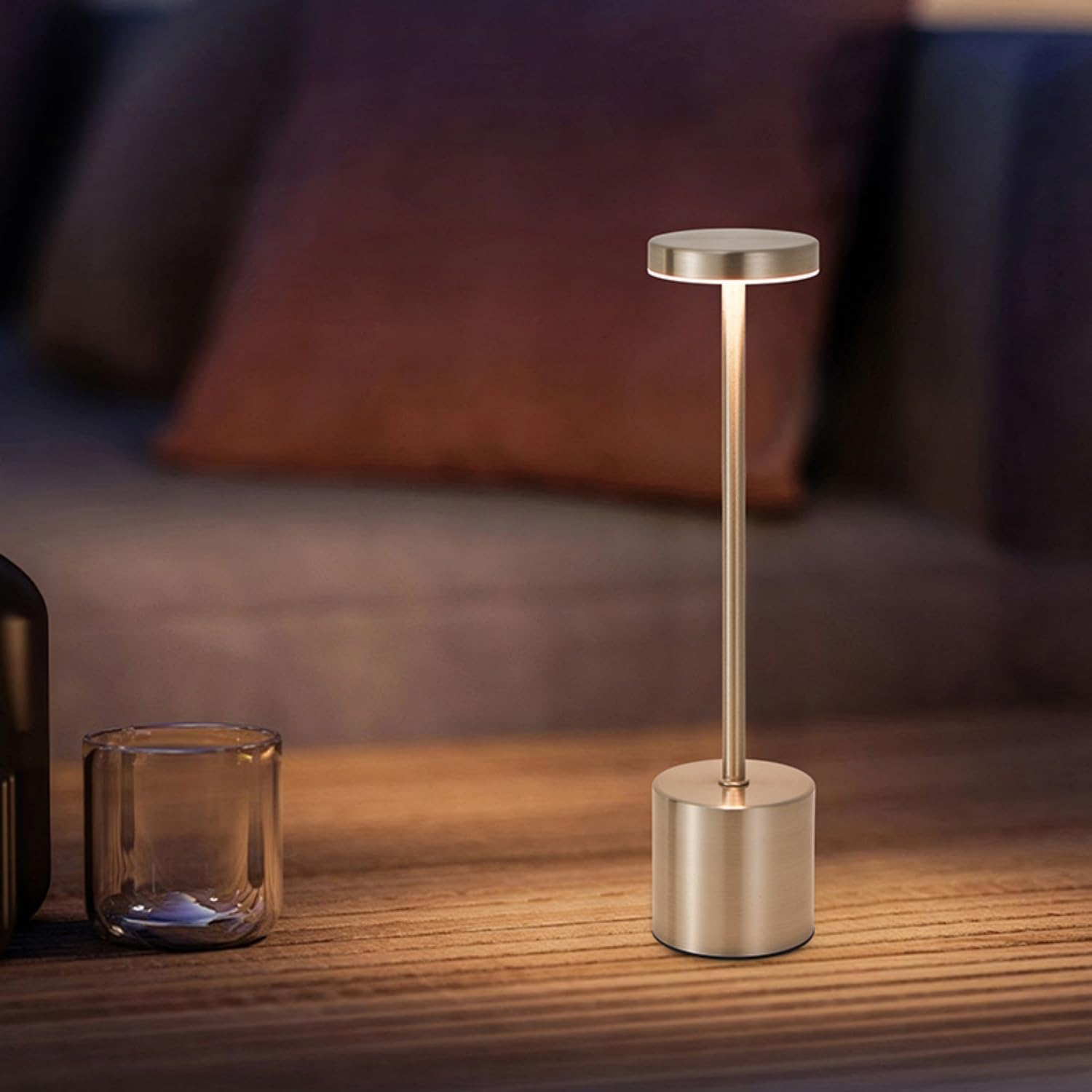 Hulubo Silvery Led Cordless Table Lamps,Metal Desk Lamp,3 Color Temperature Dimmable Table Lamp,For Outdoor/Dinner/Patio/Restaurant (Silvery)