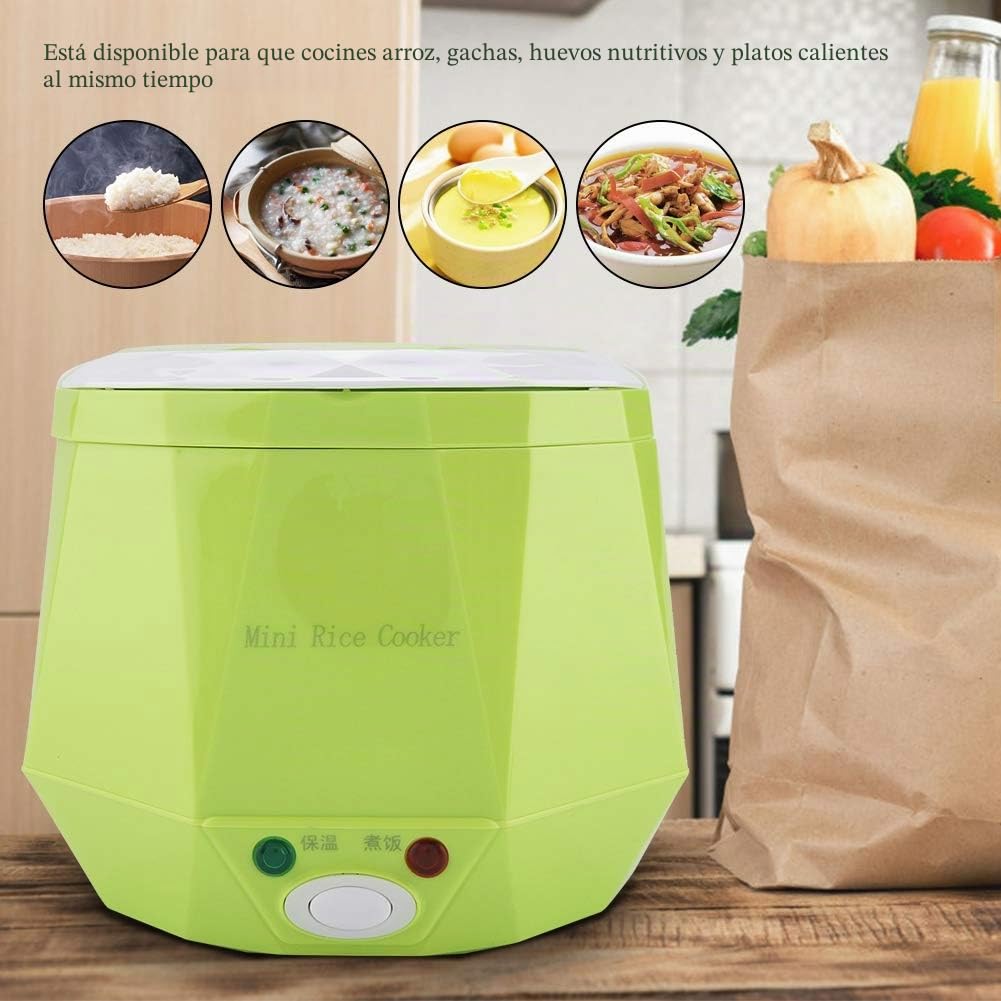 1.3L 12V 100W Olla arrocera eléctrica Caja Mini USB Olla arrocera Extraíble de grado alimenticio Doble hebilla de seguridad Cocine arroz Para uso de automóviles (Green)
