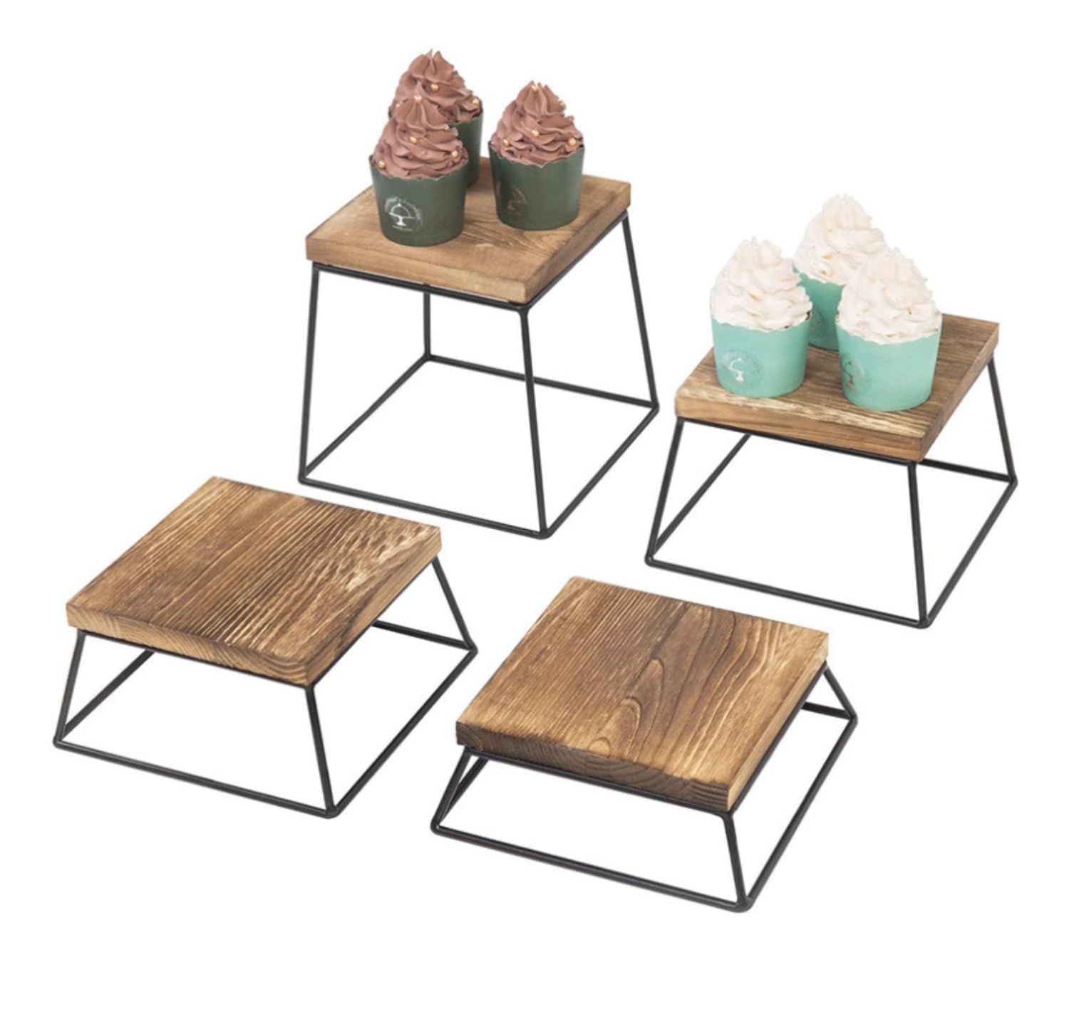 Dessert Fruit Display 4-Piece Wood Square Buffet Dessert Stands For Pizza Cupcakes Wedding Tea Party