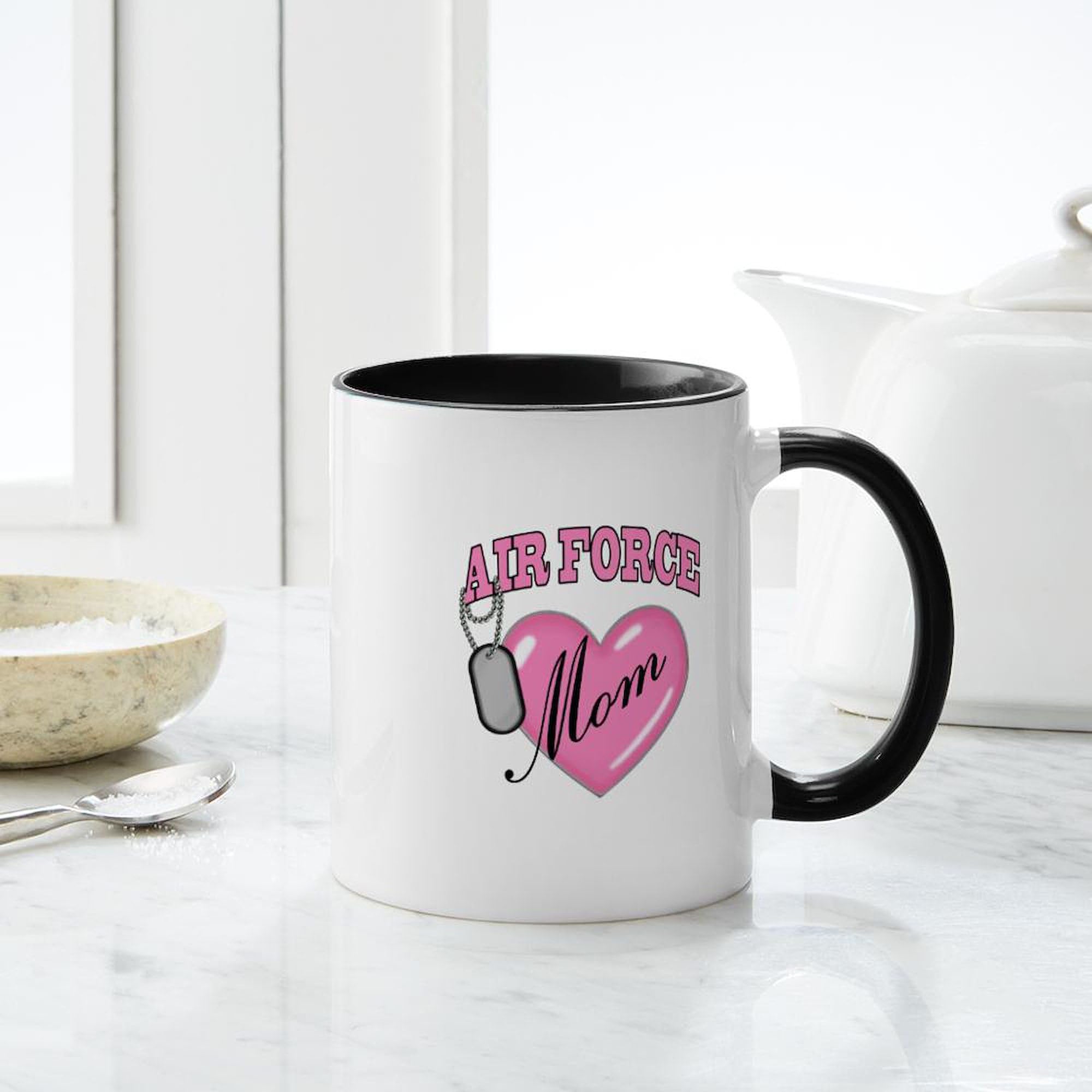 Amazon.com | CafePress Air Force Mom Pink Heart N Dog Tags Mug 11 oz (325  ml) Ceramic Coffee Mug: Coffee Cups & Mugs