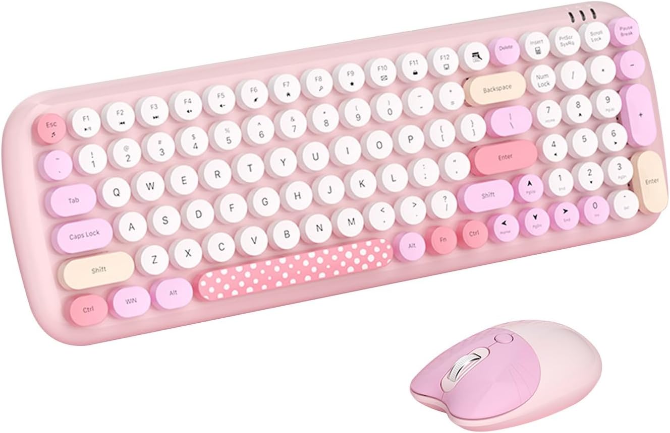 SaharaCase - Wireless Keyboard & Mouse Combo | Colorful 100 Keys Full Keyboard | Soft Click | USB & Type-C Adapter (Pink)