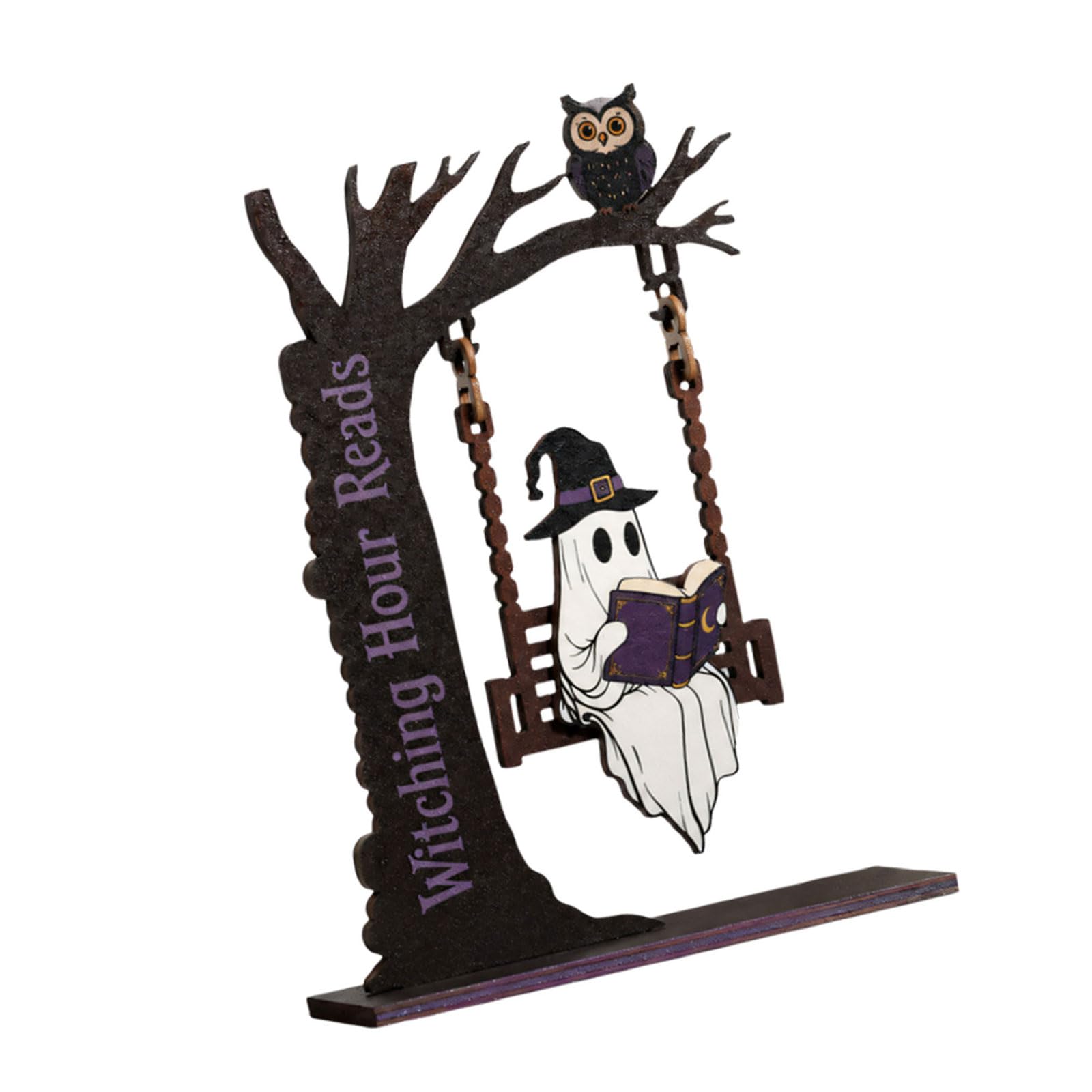 Fall Table Decor Reading Accent, Wooden Swing Ornament for Bookshelf Mantel Halloween Seasonal Home Display Indoors Wooden Halloween Decor Reading Figure Bookshelf Ornament Tabletop Accent Fall Mantel