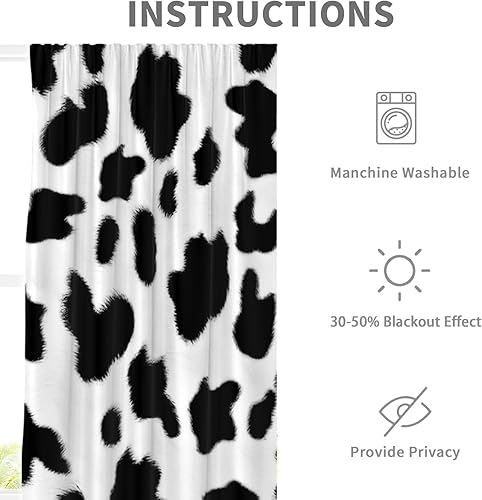 Miniatura 5 de EGLGCC Cortinas con estampado de vaca para habitación larga, lindas vacas blancas y negras, 42 pulgadas de ancho x 84 pulgadas de largo, cortina con