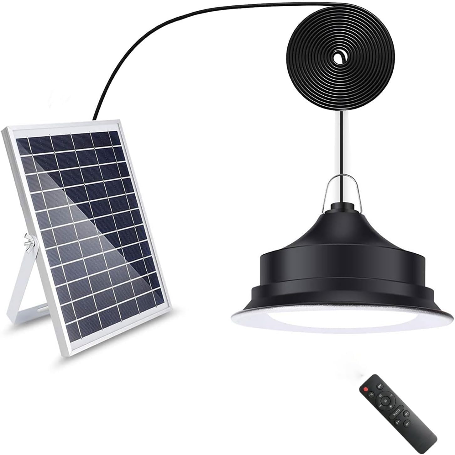 Solar Shed Light Outdoor Indoor with Remote Control, 2100LM IP65 Waterproof Pendant Light, 3 Brightness Levels & Timer, Night/Manual Modes, Detachable Panel for Garage Barn Patio Canopy Tool Room