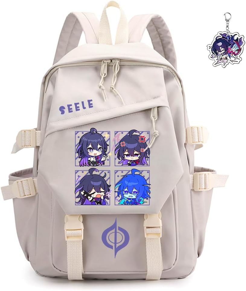 Honkai Star Rail Backpack Women Men Unisex Robin Rucksack Aventurine Firefly Bag HSR Kawaii Backpack (White-Herta)