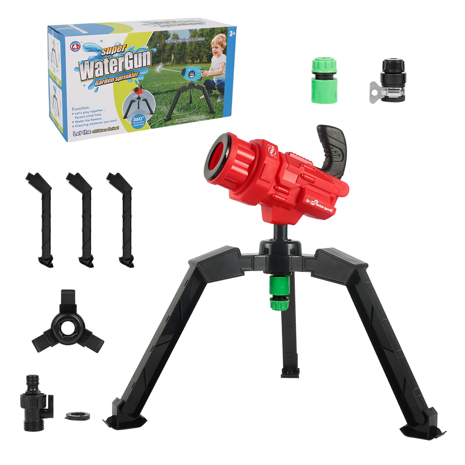 Roadtime Pistola de Agua automática para niños, Pistola pulverizadora de Juguete de 12m Alcance, Pistola de Agua con conexión Directa a la Manguera, Pistola de Juguete para niños y Adultos (A-Roja)