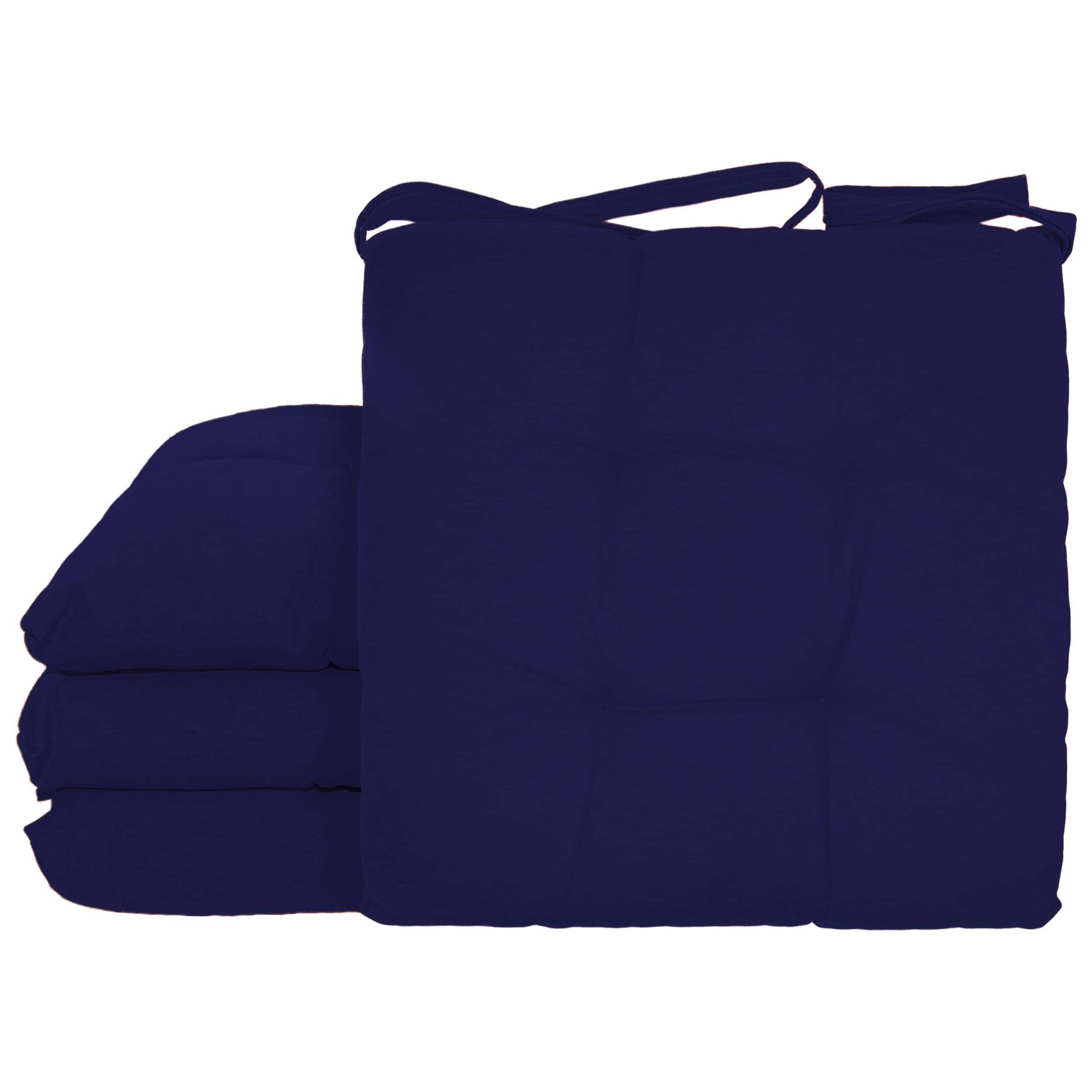BESCH Pack 4 Cojines para Silla Usos Interior y Exterior 38x38x5cm - Cojin de Asiento Decorativo Funda de Algodón + Poliéster y Relleno de Fibra Hueca Lavable Cómodos Acolchados (Azul Oscuro)