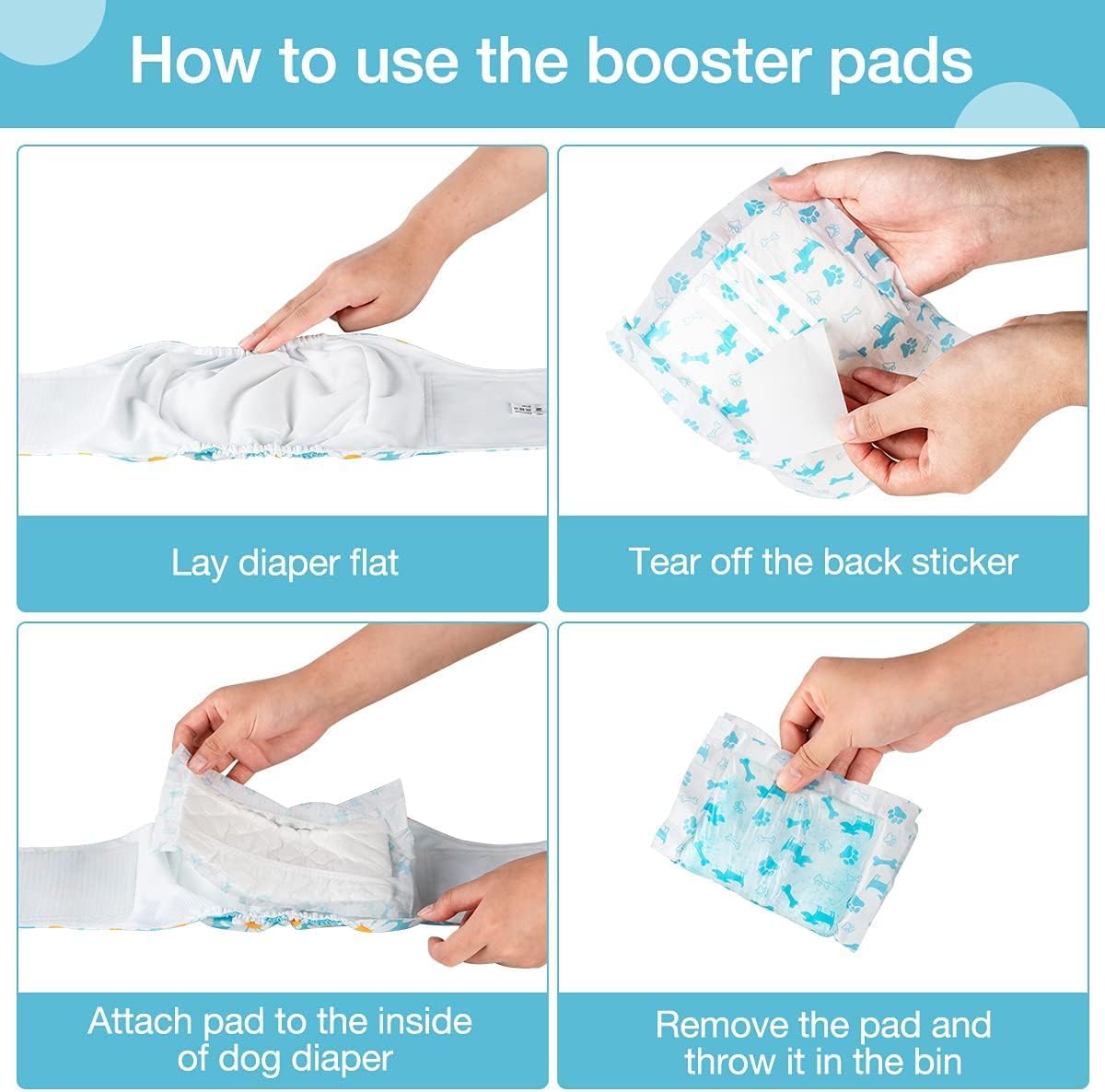 Disposable Dog Diaper Booster Pads S - 100 Count, Dog Diaper Liners for Male and Female Dogs, Inserts fit Most Puppy Diapers - Pet Belly Bands and Male Dogs Wraps