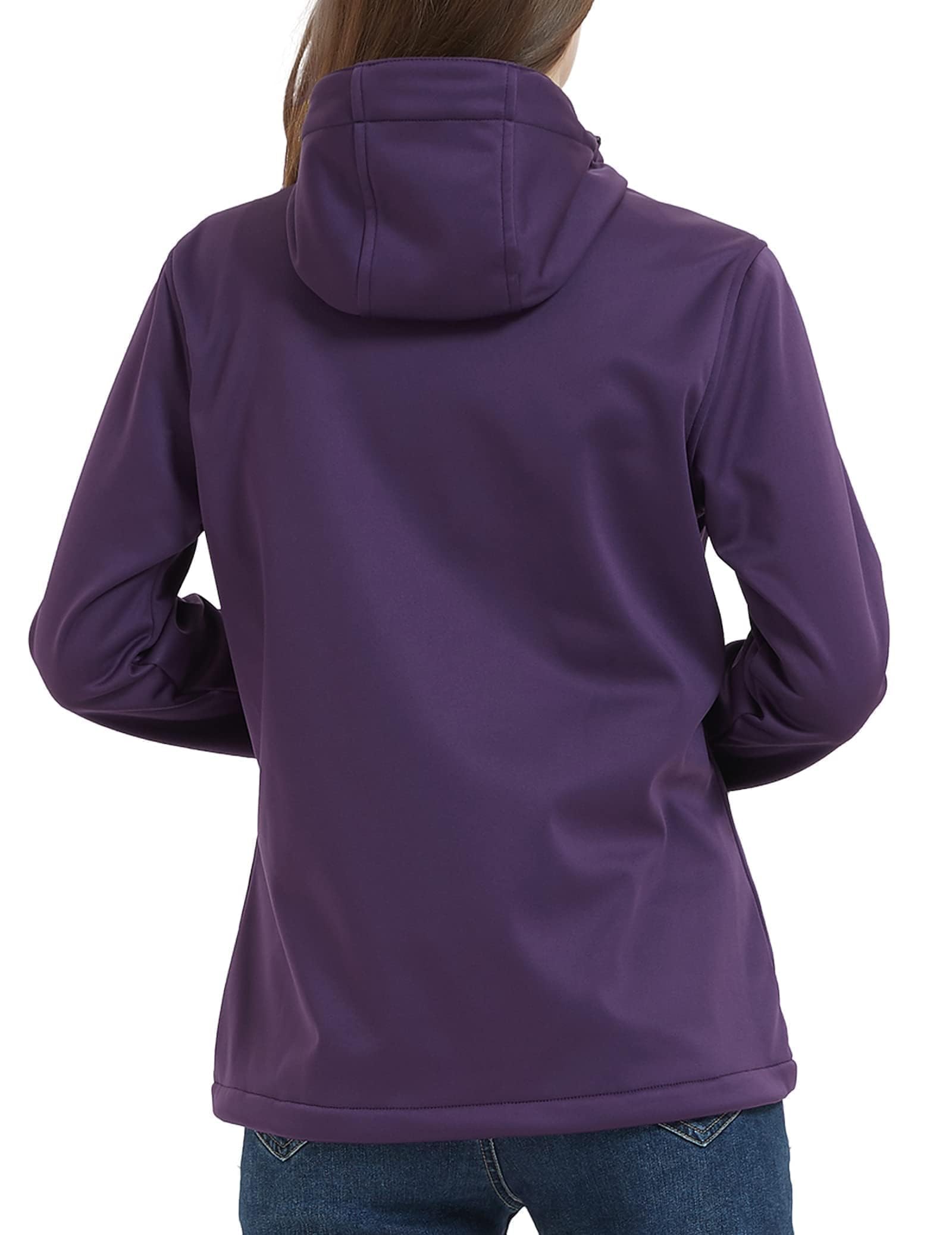 ATLASLAVA Damen Softshelljacke Wasserdichte Atmungsaktive Leichte Fleece Kapuze Übergangsjacke Laufen Wanderjacke S-XXL