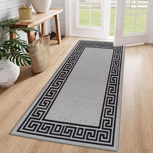 Cozy Haven Athena Runner Rug – Large Non-Slip Washable Carpet for Living Room, Bedroom, Hallway, Lounge, Dining, Kitchen, Modern Indoor Long Floor Runners (Grey & Black, 66x220 cm)