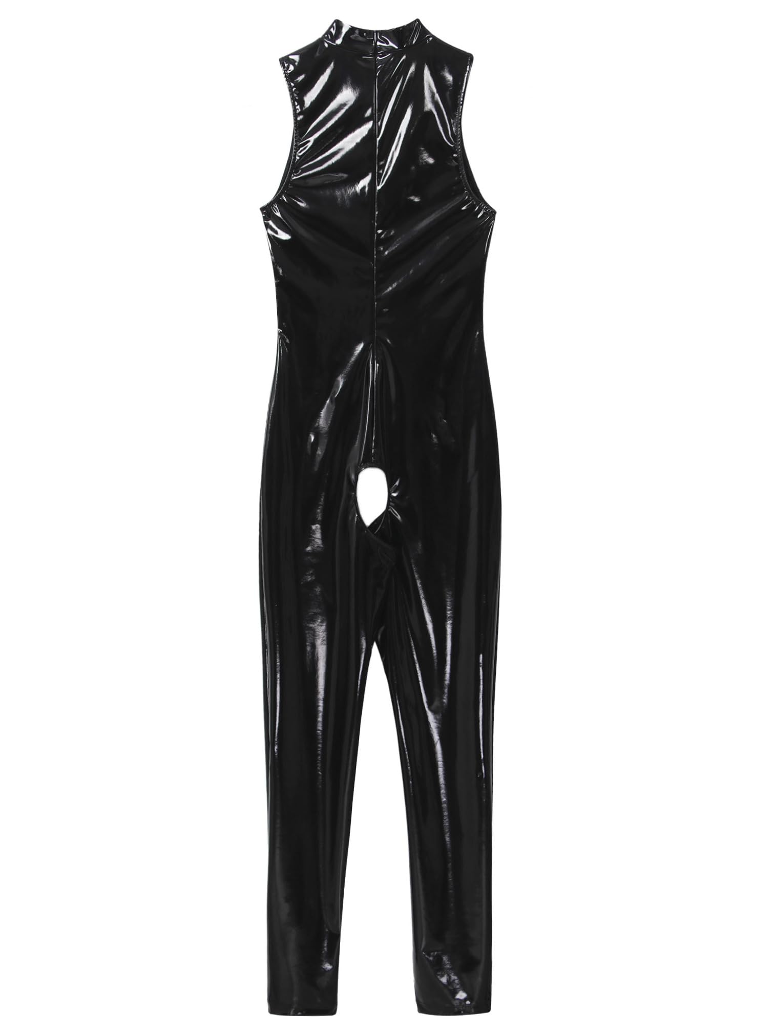 iiniim Mono de Charol sin Manga Mujer Sexy Body de Cuero Erotic Sin Entrepierna Catsuit Adultos Pantalones Largos Brillante Nightclub Jumpsuits Latex