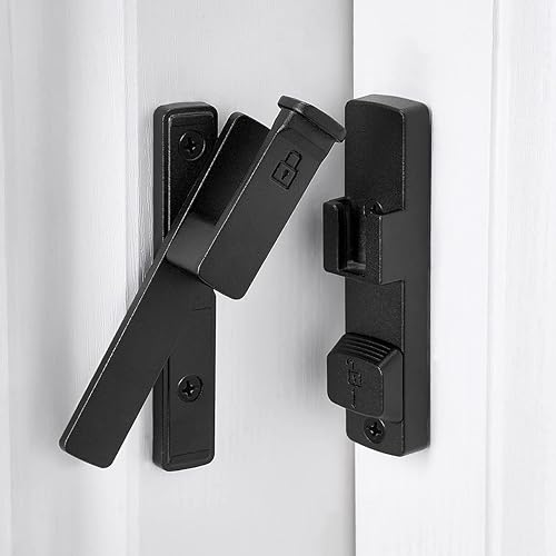 Miniatura 5 de Cerradura de puerta de granero de 90 grados negro mate, herrajes para puerta abatible, cierre de puerta de ángulo recto de aleación de zinc, protege