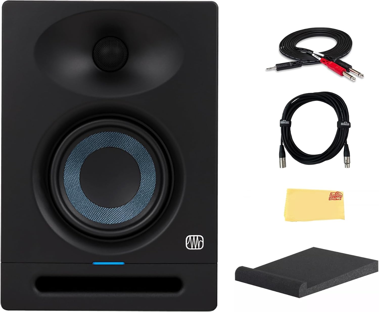 PreSonus Eris Studio 5 5.25-inch 2-Way Active Studio Monitors with EBM Waveguide Bundle with Stereo Breakout Cable, XLR Cable and Polishing Cloth