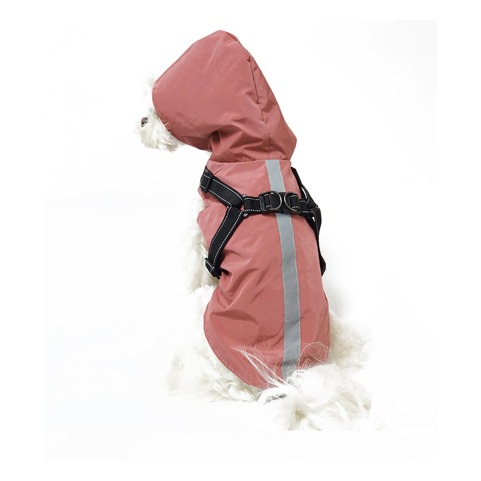PETCUTE Impermeable para Perros con Arnés,Ajustable Chubasquero de Perro con Capucha,Impermeable para Mascotas con Tira Reflectante para Perros Pequeñas y Medianas,Ropa para Perros Pequeños