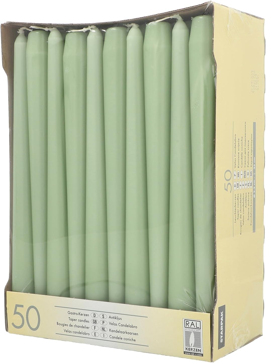 PAPSTAR 10 Inch Unscented Dripless Taper Candles 50 Count (Jade Green)