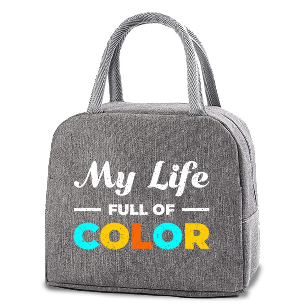Insulated Lunch Bag Tote Bag for Women Wide Open Insulated Cooler Bag Water-Resistant Thermal Leak-Proof Lunch Organizer for Men Girls Children Outdoor Picnic Work (My Life Full of Color)