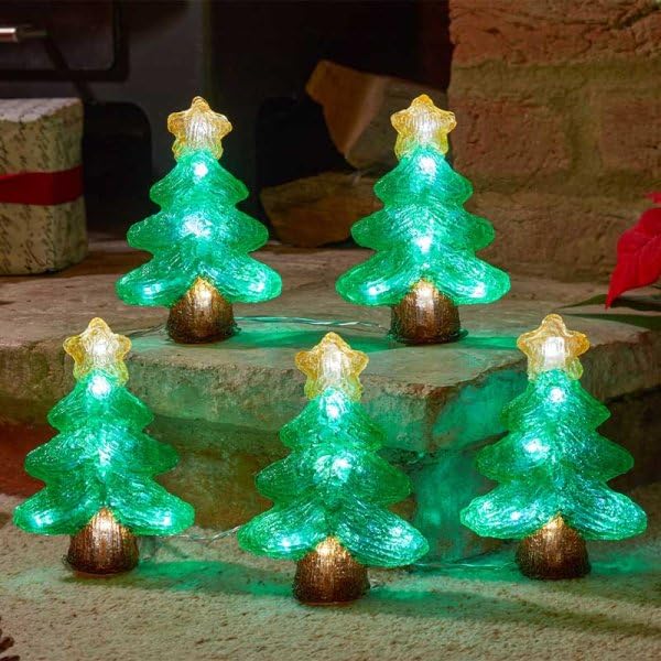 Marco Paul 5pc Christmas LED String Light Set Battery Operated Trees with Auto Timer Indoor & Outdoor Light Up Xmas Decoration Festive Novelty Home & Garden Décor Display