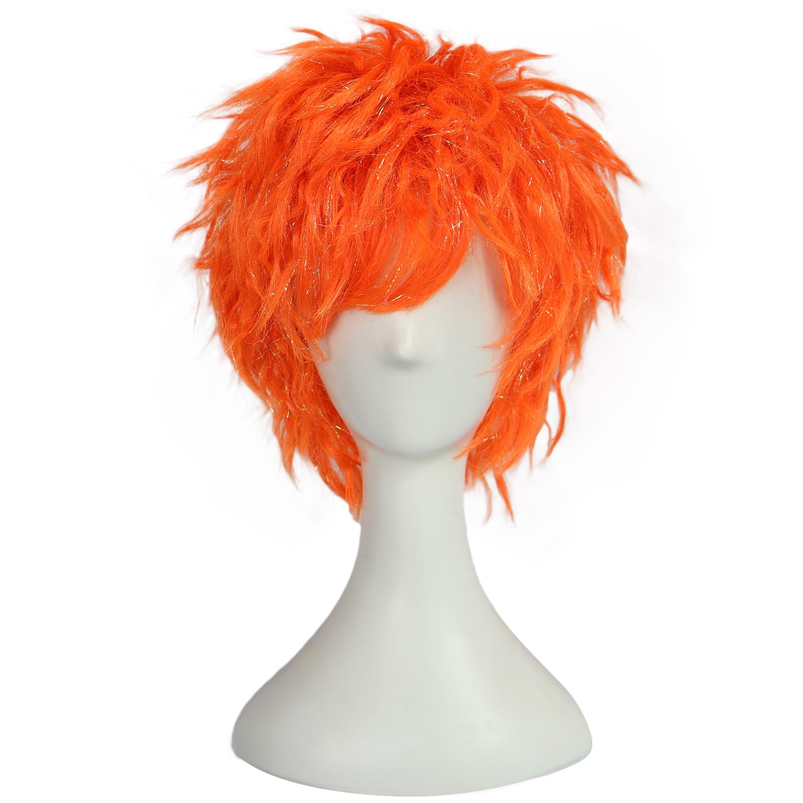 BECULINA Mens Short Orange Wig with Hair Cap Oranged Spiky Wigs with Bangs for Men Short Orange Layered Wigs Messy Oranging Cosplay Hair for Halloween Christmas Party Costume Outfit - Image 2