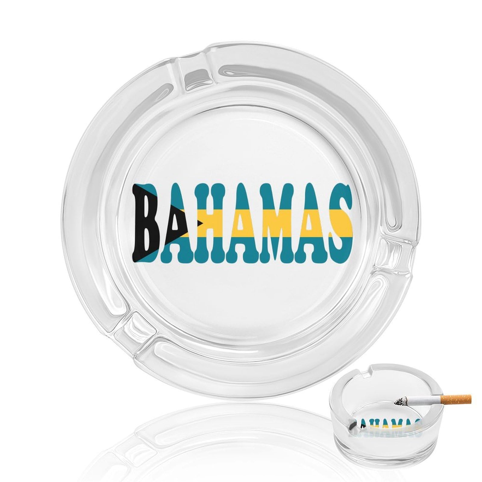 Bahamas Flag Ashtray Portable Round Glass Outdoor Ash Tray for Home Office Garden Pub