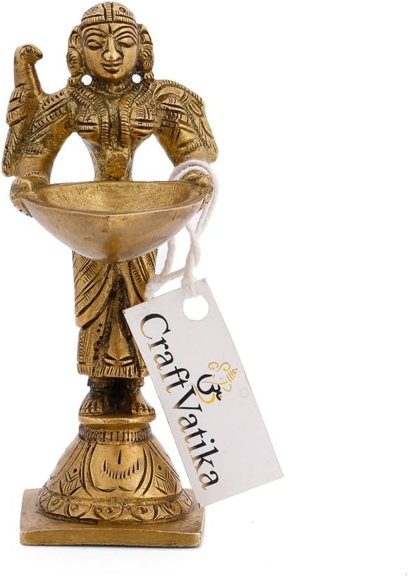 CraftVatika Traditional Oil Lamp Statue Indian Lady Holding