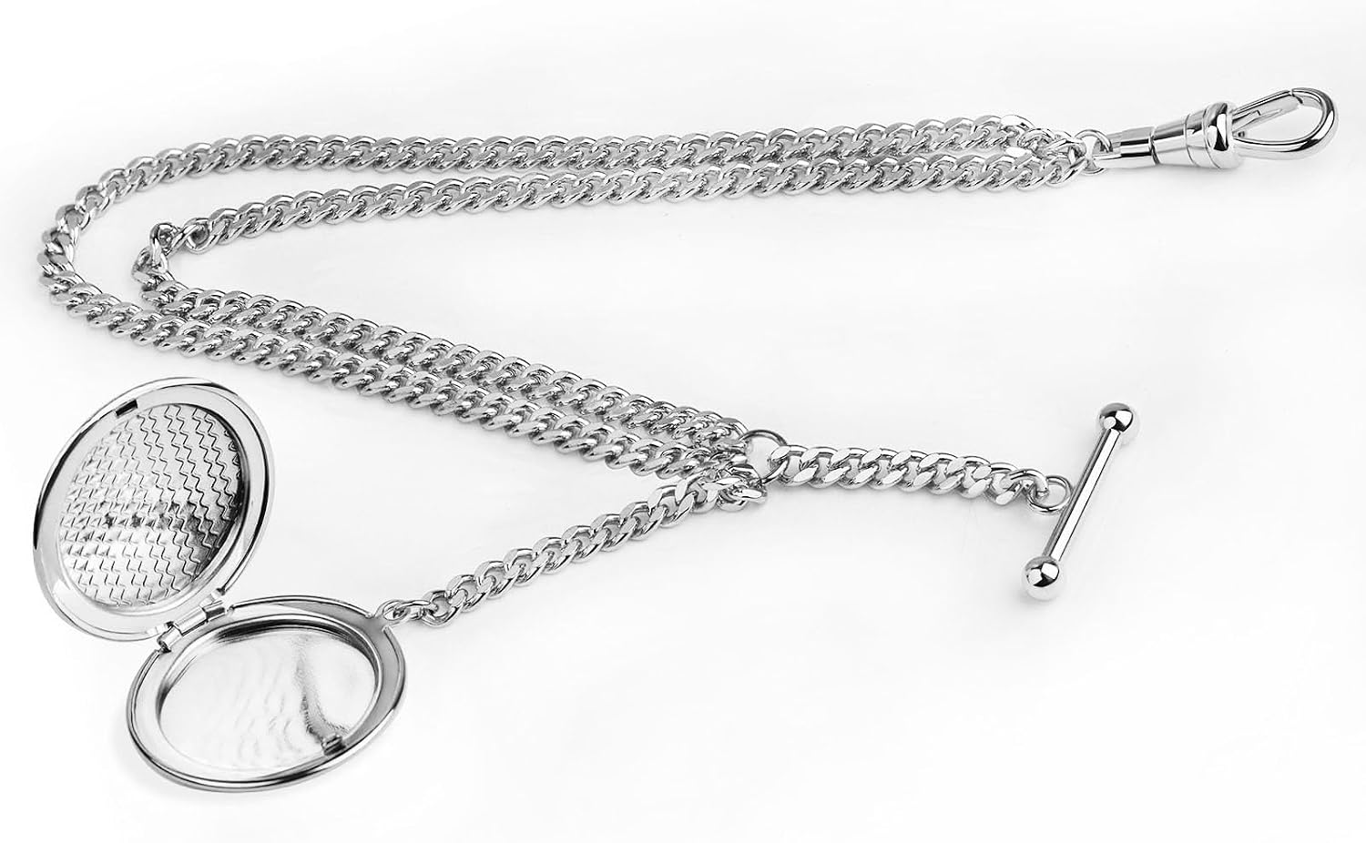 Handmade Albert Pocket Watch Accessory Vintage T-Bar Vest Chain with Locket Pendant Silver & 18K Gold Plated Brass Double Link Gift for Dad Husband