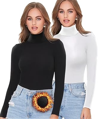 HOPLYNN 2/4 Pack Thermal Turtleneck Women Fleece Lined Turtle Neck Long Sleeve Shirts Mock Pullover Sweater Tops