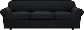 H.VERSAILTEX 4 Piece Stretch Sofa Covers for 3 Cushion Couch Covers for Living Room Furniture Slipcovers (Base Cover Plus 3 Seat Cushion Covers) Upgraded Thicker Jacquard Fabric (XL Sofa, Black)