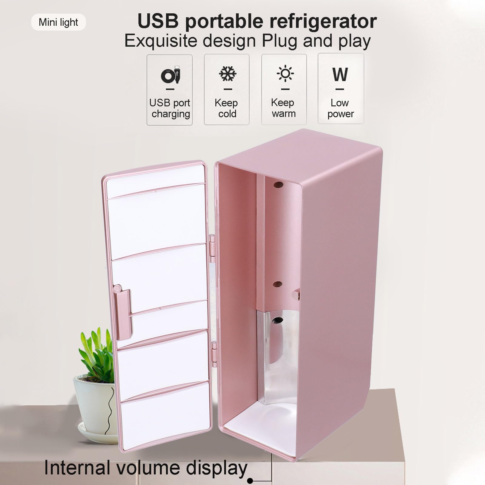 Fdit Mini Nevera, Pequeños Cosméticos USB Portátiles de Oro Rosa Refrigerados, Refrigerador y Calentador Compacto
