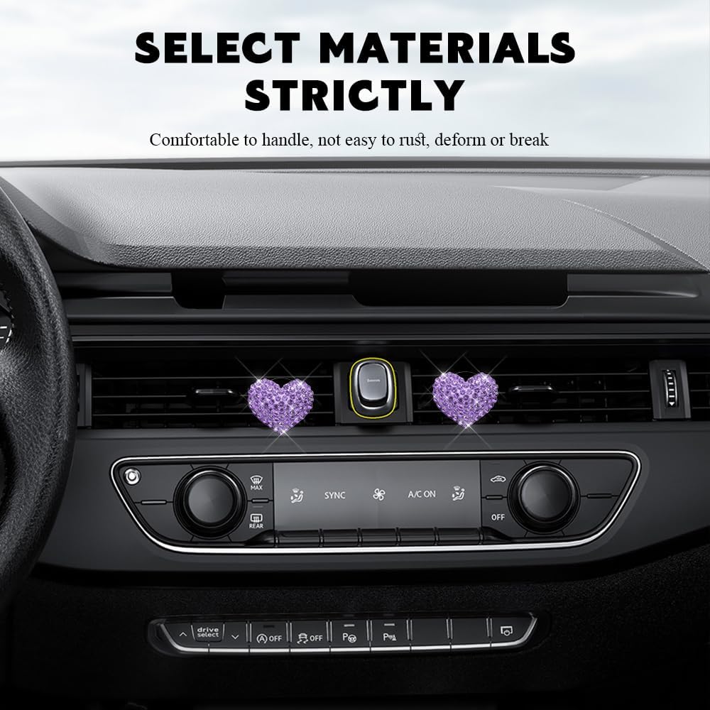 4PCS Bling Heart Air Vent Clips, Car Air Freshener for Women, Air Fresheners Diffuser Clip Charm, Car Air Conditioning Outlet Clip Decorative Accessory for Women Girls (Purple, Style1) image 3