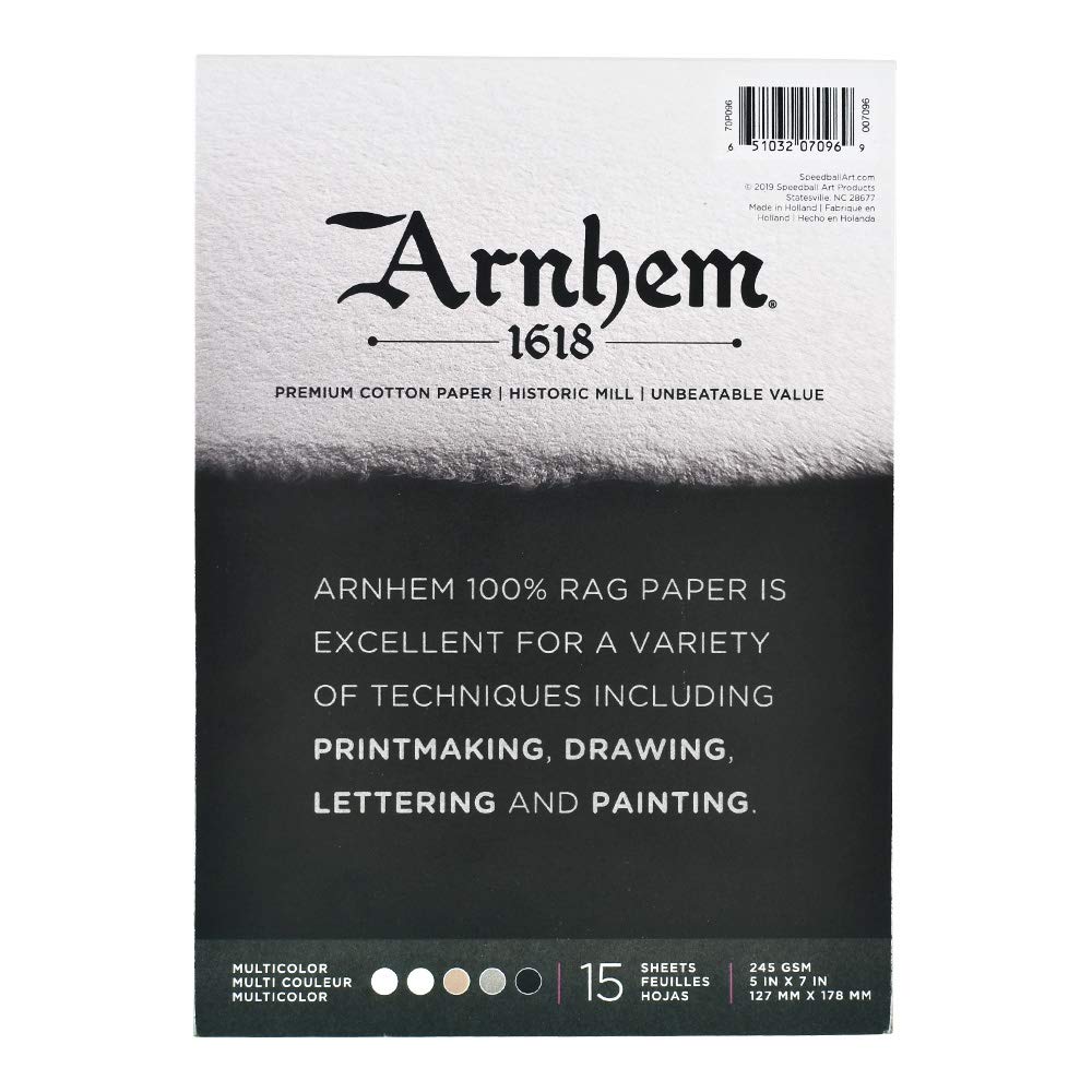 SpeedballArnhem 1618 Printmaking Paper Pad 5x7 Inches, Assorted Colors, 15-Sheets