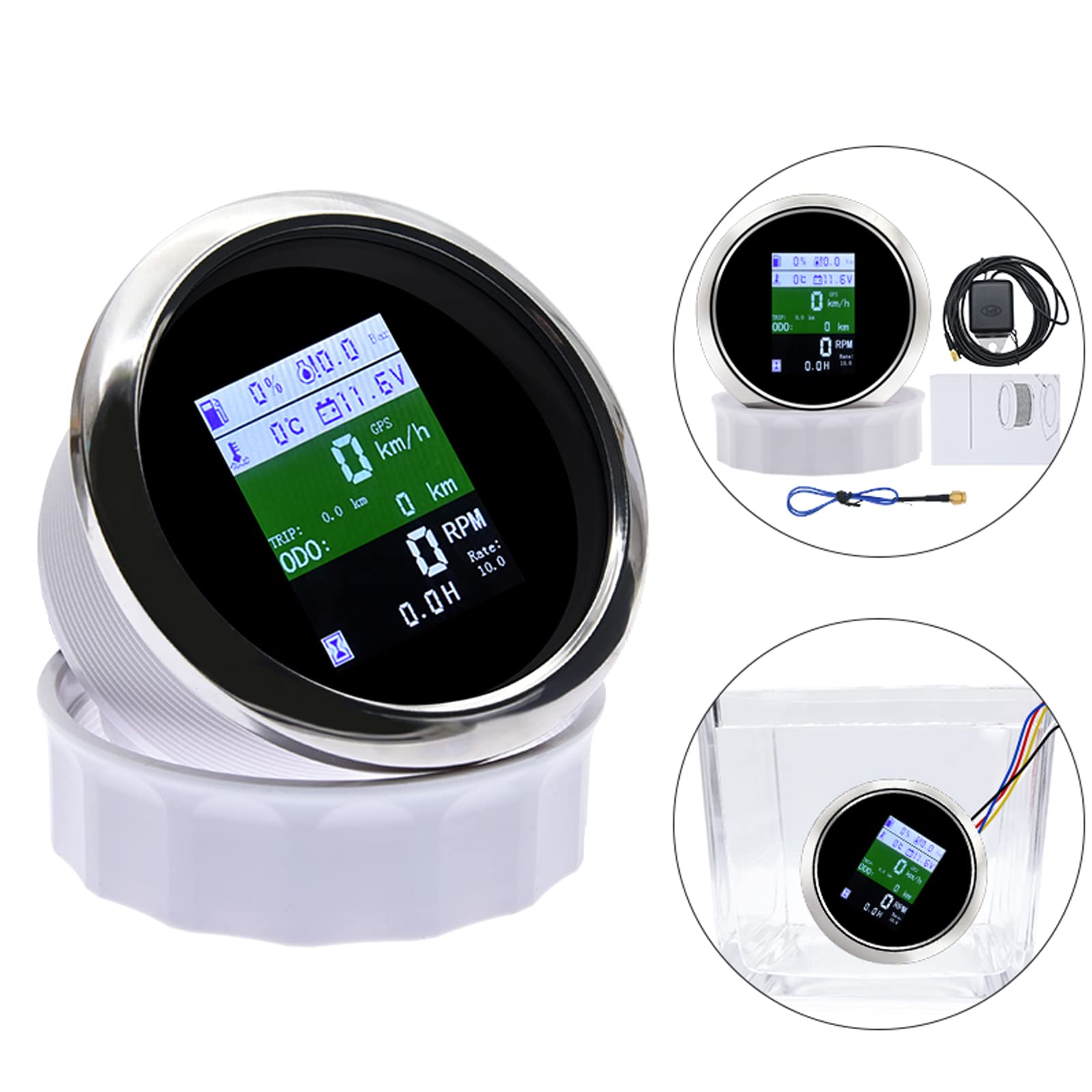 KAOLALI Adjustable GPS Speedometer Multi-Functional 6-in-1 Digital Gauge Tachometer Voltmeter Oil Pressure Fuel Level Water Temp 0~10Bar Oil Pressure with Alarm 85mm 9-32V