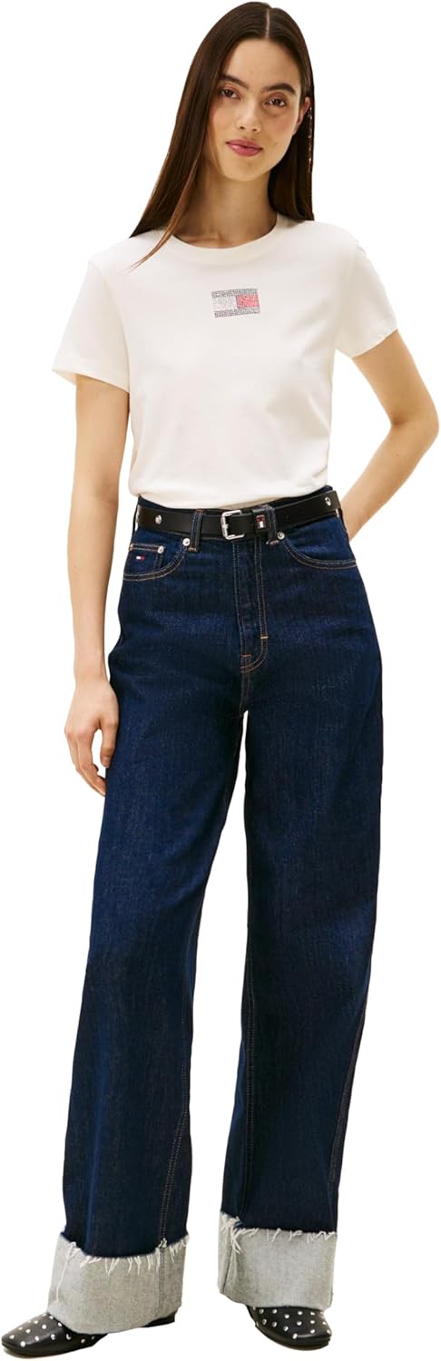 Tommy Jeans Womens Graphic Tee with Rhinestone Flag Detail - Image 3