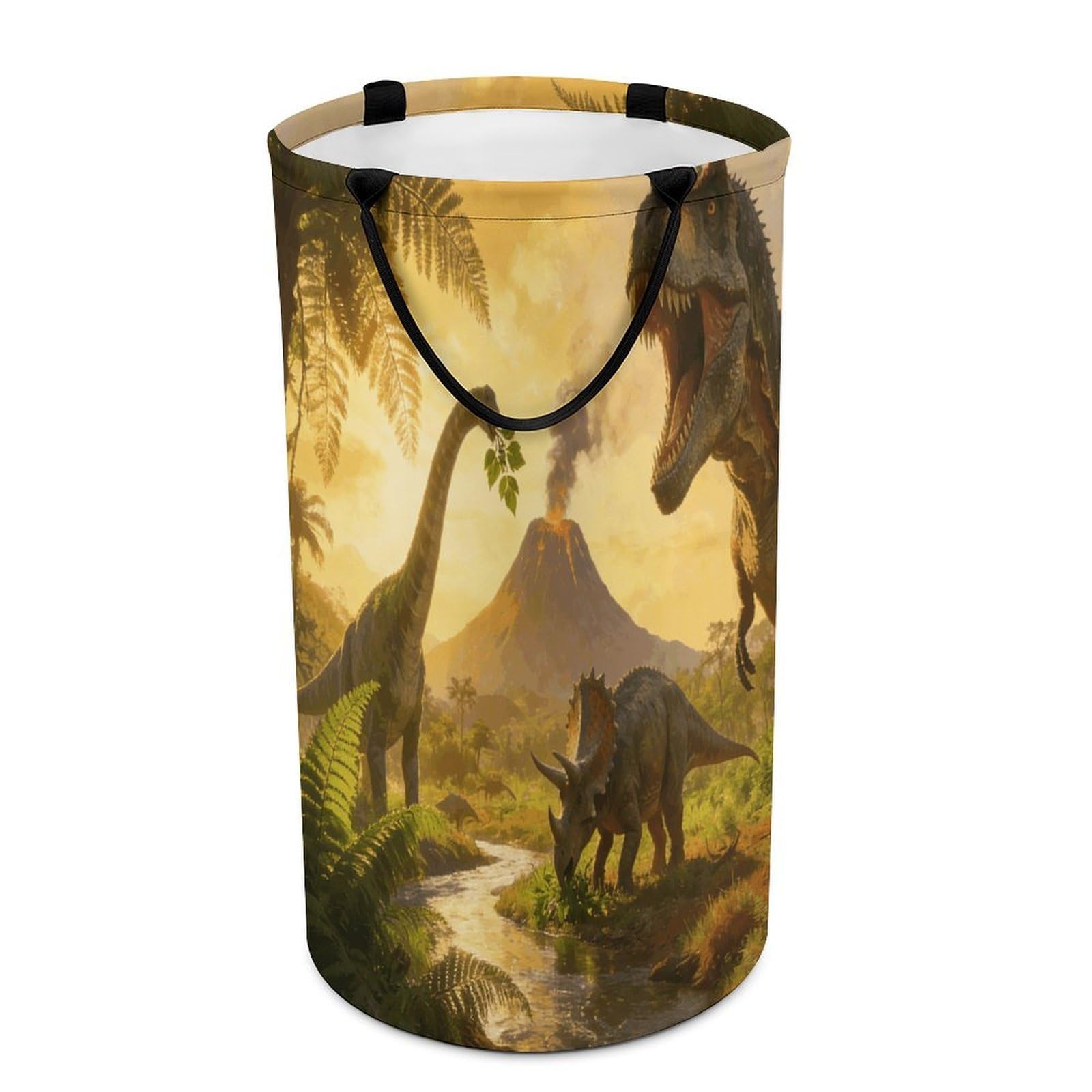 Dinosaur Land Laundry Hamper 86L Waterproof Collapsible Clothes Basket with Double Handles Freestanding Foldable Laundry Basket Large Clothes Hamper for Bathroom