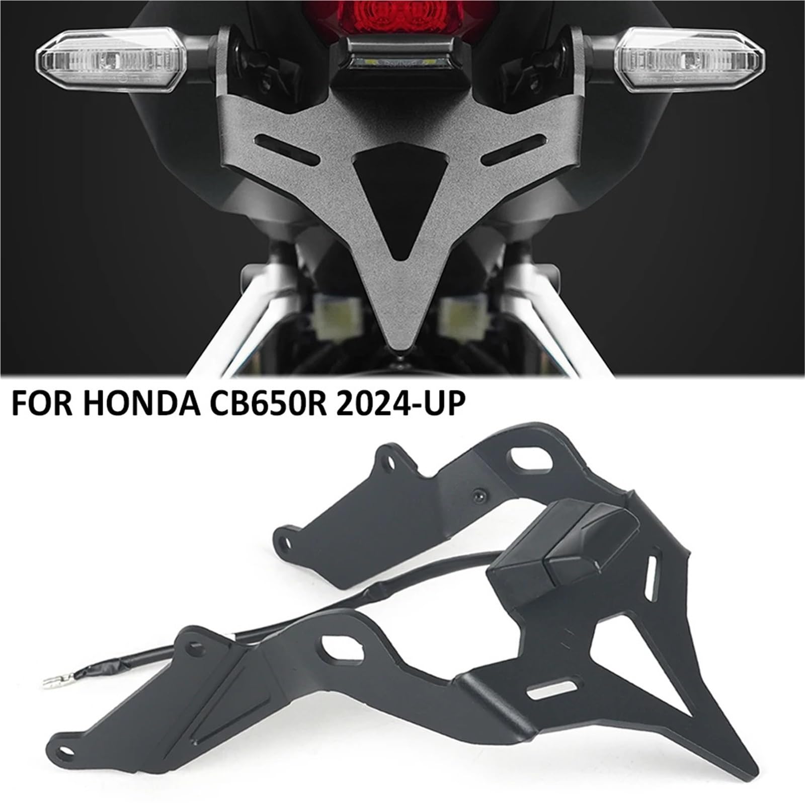 Kennzeichenhalter Passend für Honda CB 650 R CB650R CB650R 2024-UP Motorrad Hinten Ordentlich Kennzeichenhalter Reitstock Halterung LED-Licht Nummernschild Rahmen