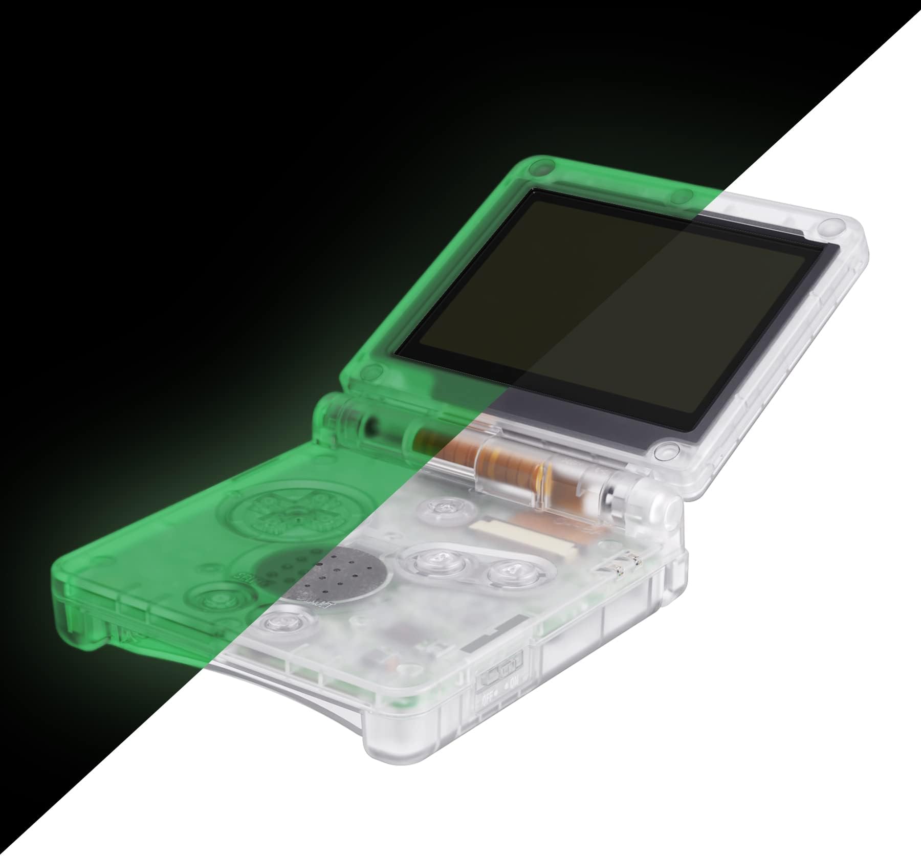 eXtremeRate Transparent Case for Gameboy Advance SP, Cover Case with Buttons, Compatible with All IPS and Standard LCD - No Console or IPS Screen, Glow in Dark