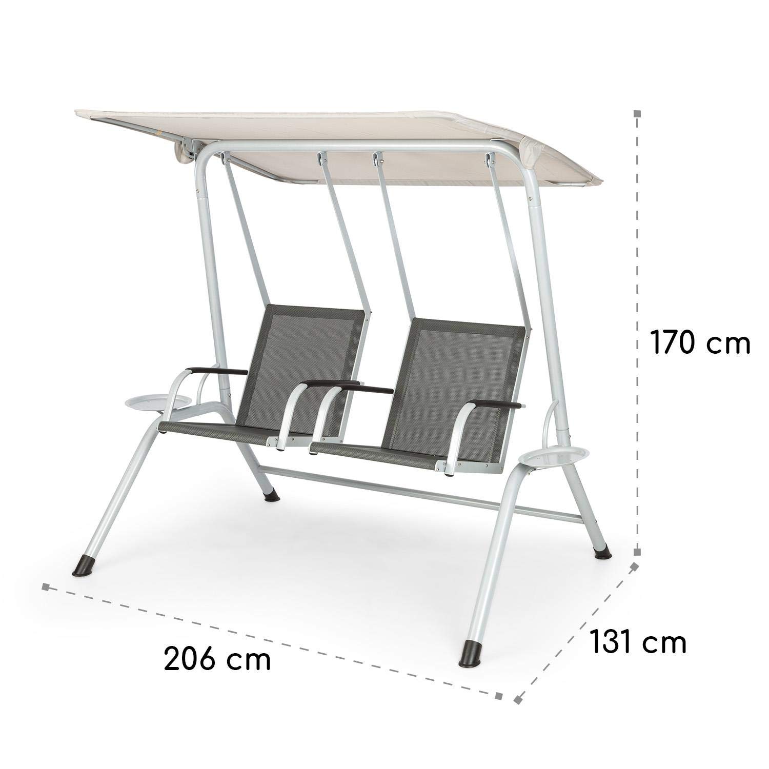 blumfeldt Bel Air Duo Swing Mecedora - para 2 Personas, Diseño Duo Relax, Tejido Transpirable, Tornillos de Acero Inoxidable, Antracita/Crema