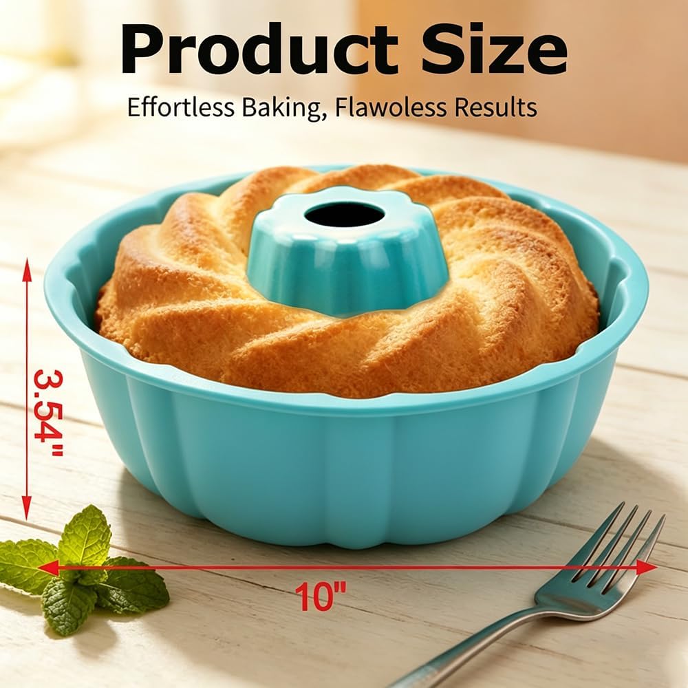 2 Pack 10 Inch Silicone Cake Pan, Nonstick Pound Cake Baking, Reusable Silicone Baking Pan for Cake, Brownie, Bread, Jello, Gelatin (Blue+Pink)